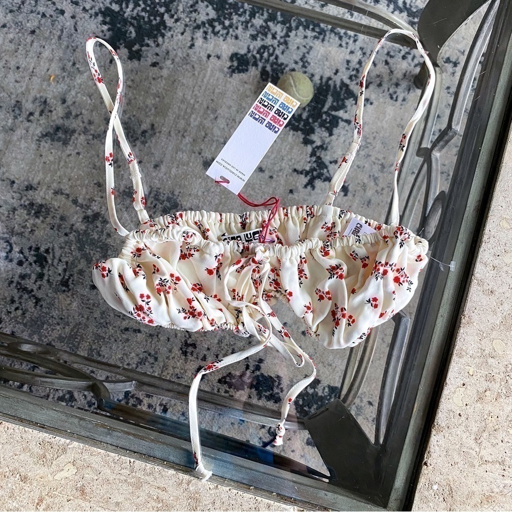 Ciao Lucia Top Guida Bralette Floral Cropped Ruched Crepe Beach Jardin XS NWT - Picture 2 of 6